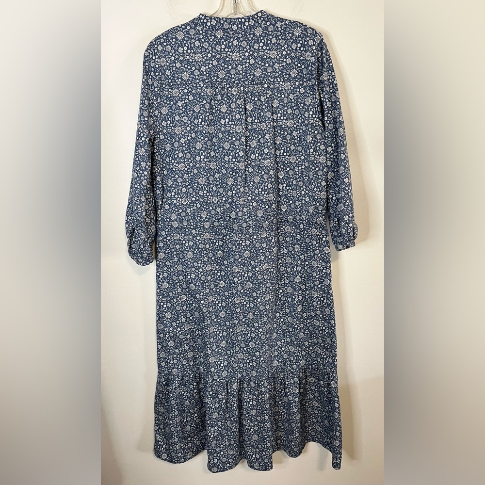 Hope & Henry Floral Print Organic Cotton Midi Dress in Blue and White. Size 10 - Picture 9 of 11